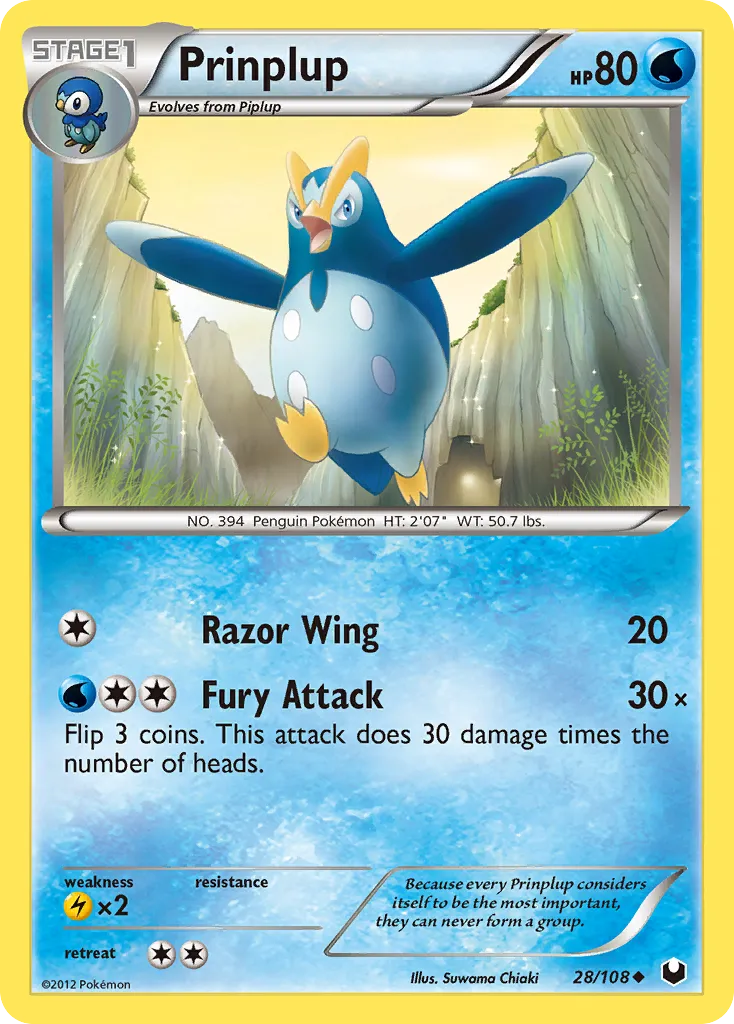 2012 Dark Explorers Prinplup Uncommon #028/108 Uncommon card image