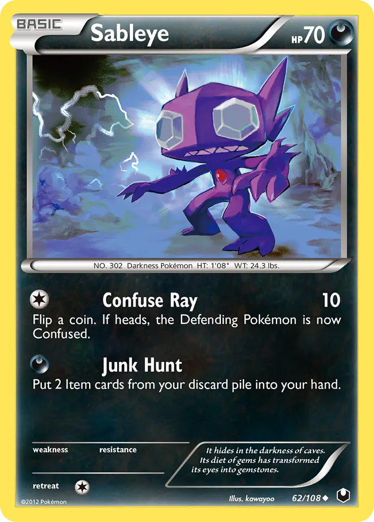 2012 Dark Explorers Sableye Uncommon #062/108 Uncommon card image