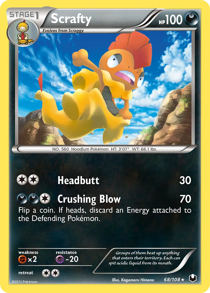 2012 Dark Explorers Scrafty Rare #068/108 Rare card image