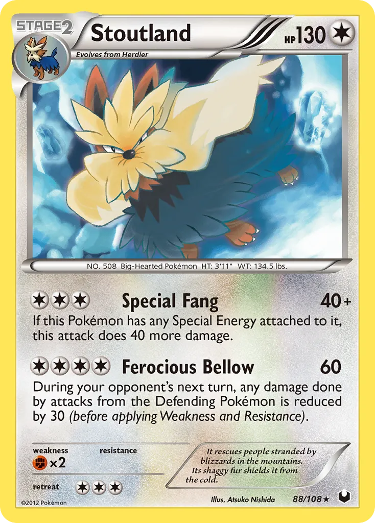 2012 Dark Explorers Stoutland Rare #088/108 Rare card image