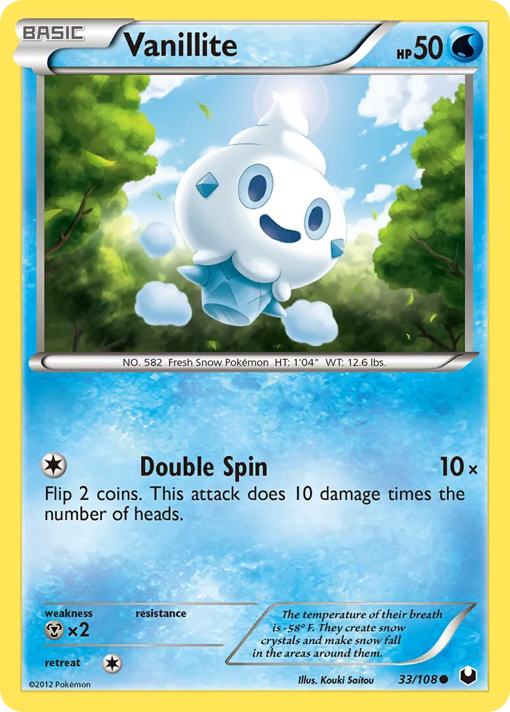 2012 Dark Explorers Vanillite Common #033/108 Common card image
