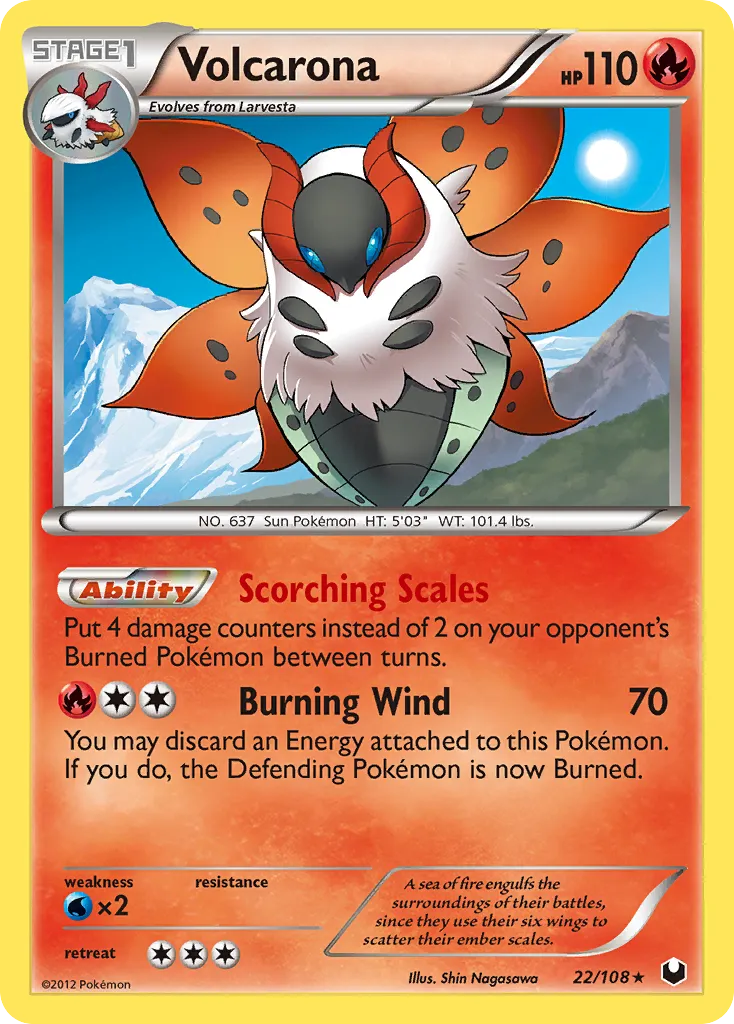 2012 Dark Explorers Volcarona #022/108 Rare Holo card image