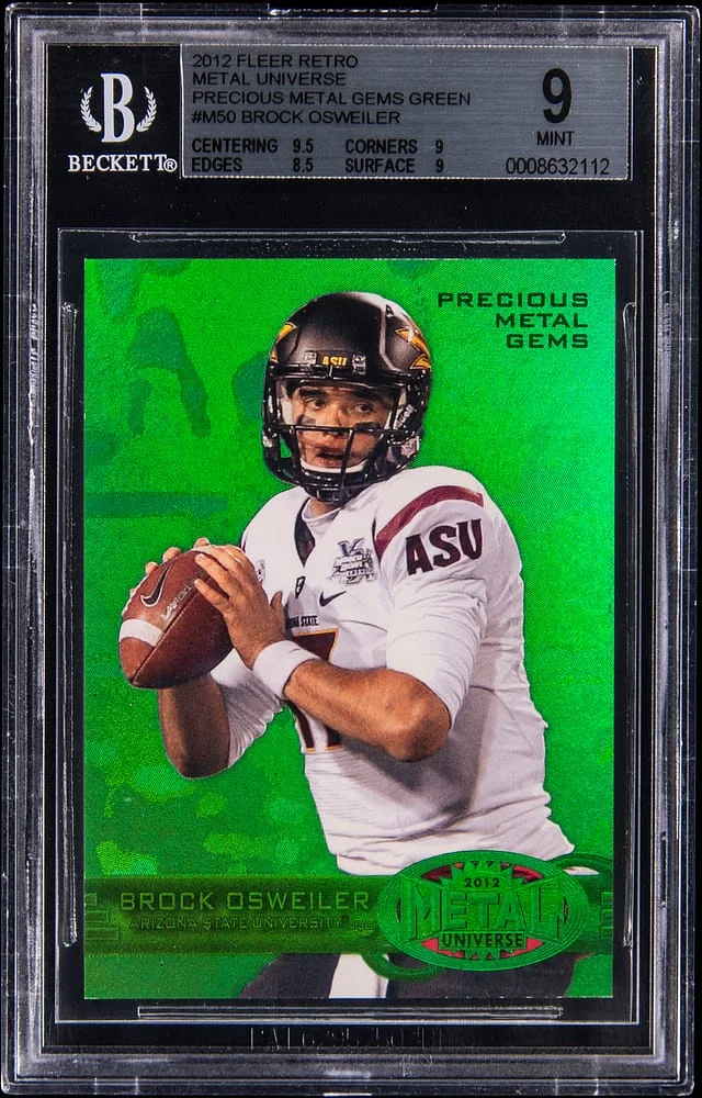 2012 Fleer Retro Brock Osweiler Metal Universe Precious Metal Gems Green #M-50 card image