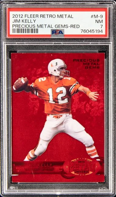 2012 Fleer Retro Jim Kelly Metal Precious Metal Gems-Red #M-9 card image