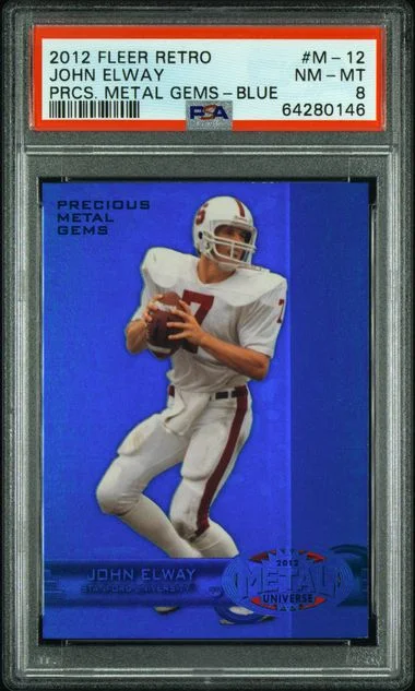 2012 Fleer Retro John Elway Precious Metal Gems (PMG) Blue #M-12 card image