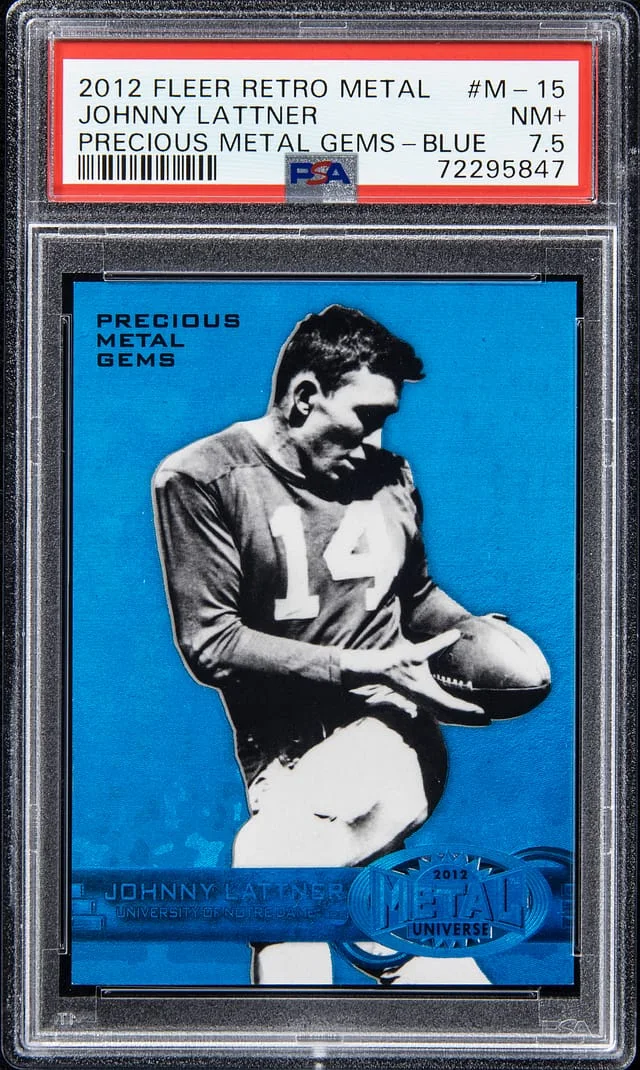 2012 Fleer Retro Johnny Lattner Metal Precious Metal Gems (PMG) Blue #M-15 card image