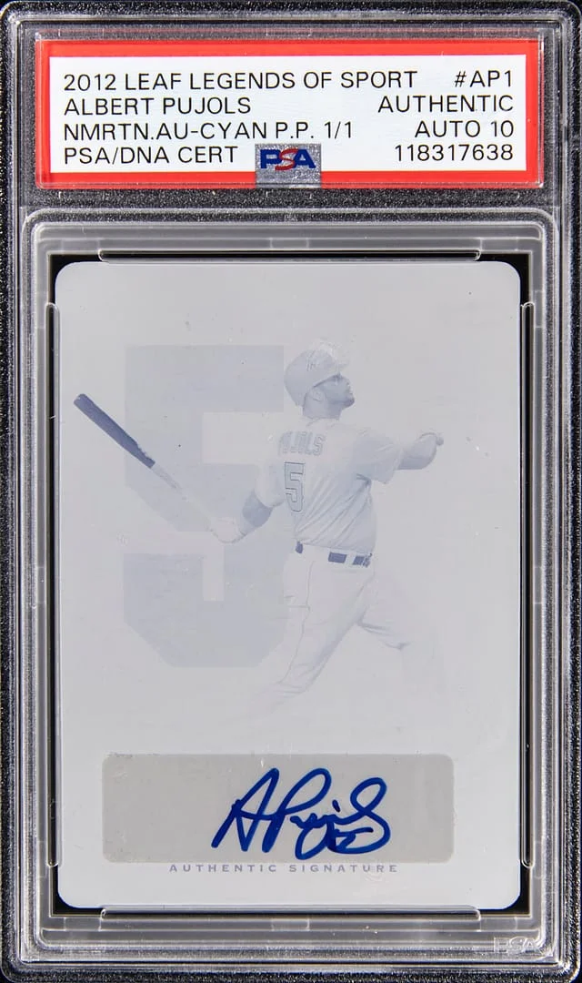 2012 Leaf Albert Pujols Legends of Sport Numeration Autograph Cyan Printing Plate #NA-API card image
