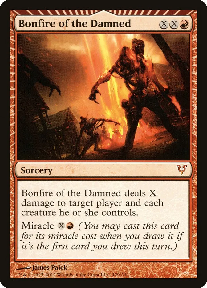 2012 Avacyn Restored Bonfire of the Damned mythic #129 mythic card image