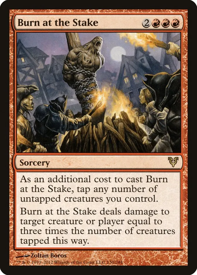 2012 Avacyn Restored Burn at the Stake rare #130 rare card image