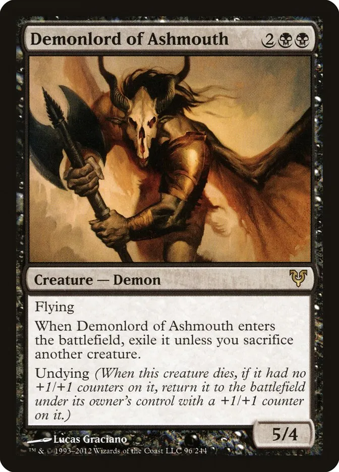 2012 Avacyn Restored Demonlord of Ashmouth rare #96 rare card image