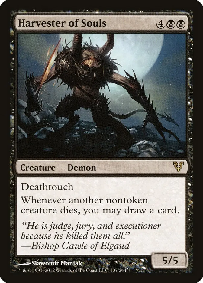 2012 Avacyn Restored Harvester of Souls rare #107 rare card image