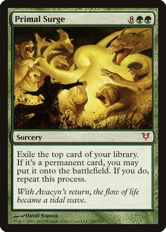 2012 Avacyn Restored Primal Surge mythic #189 mythic card image