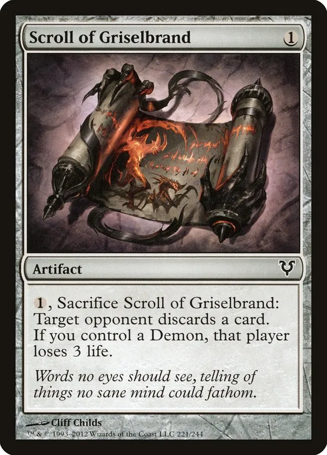 2012 Avacyn Restored Scroll of Griselbrand #221 common card image