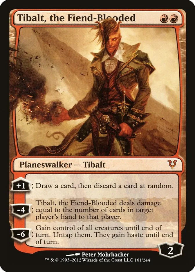 2012 Avacyn Restored Tibalt, the Fiend-Blooded mythic #161 mythic card image