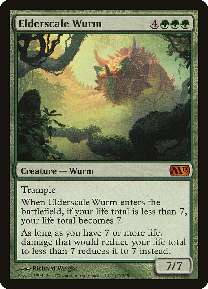 2012 Magic 2013 Elderscale Wurm mythic #167 mythic card image