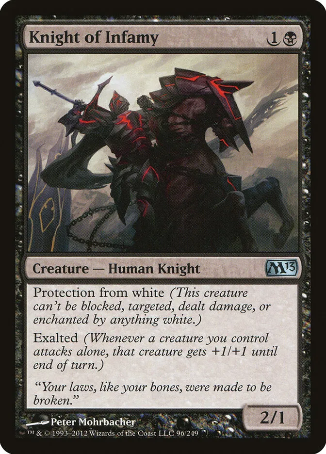 2012 Magic 2013 Knight of Infamy #96 uncommon card image