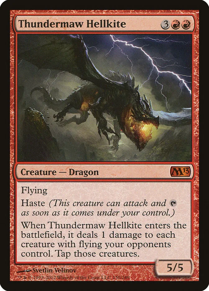 2012 Magic 2013 Thundermaw Hellkite mythic #150 mythic card image