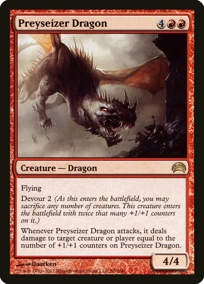 2012 Planechase 2012 Preyseizer Dragon rare #50 rare card image