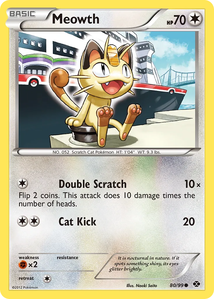 2012 Next Destinies Meowth Common #80/99 Common card image