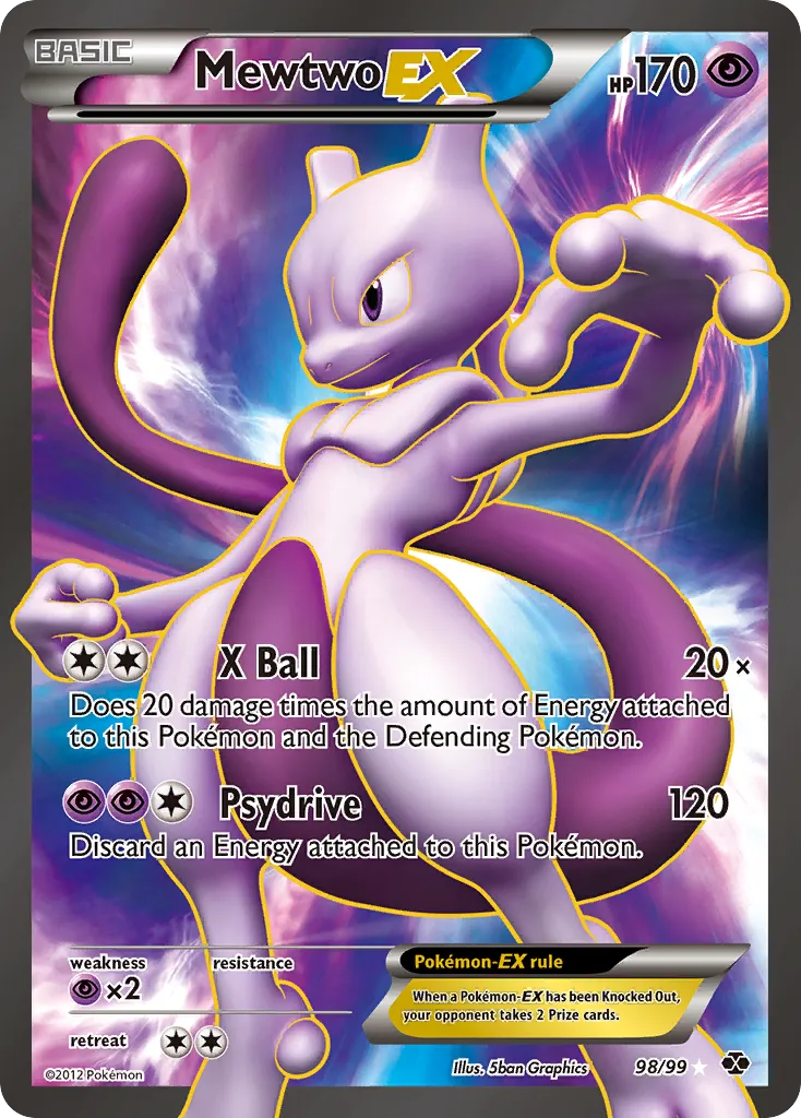 2012 Next Destinies Mewtwo-EX #98/99 Rare Ultra card image
