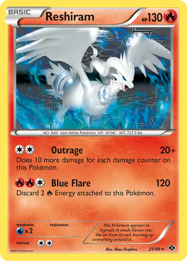 2012 Next Destinies Reshiram #21/99 Rare card image