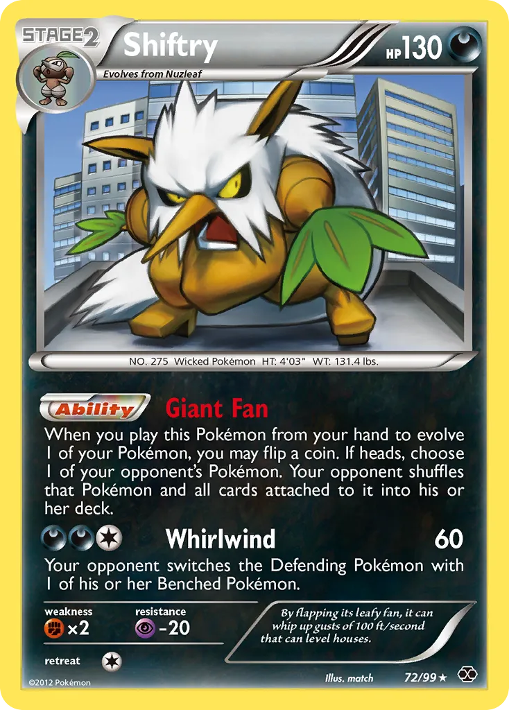 2012 Next Destinies Shiftry Rare #72/99 Rare card image