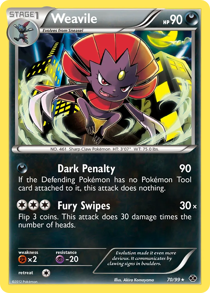 2012 Next Destinies Weavile #70/99 Rare card image