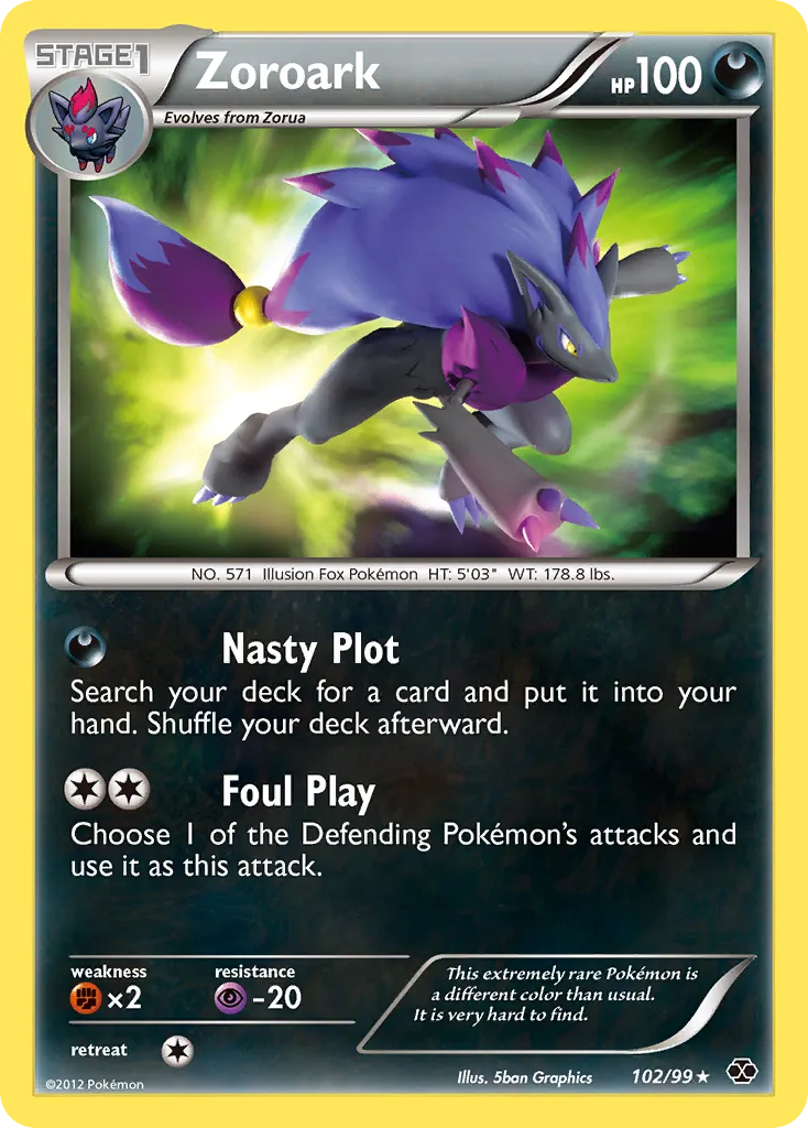 2012 Next Destinies Zoroark Rare Secret #102/99 Rare Secret card image
