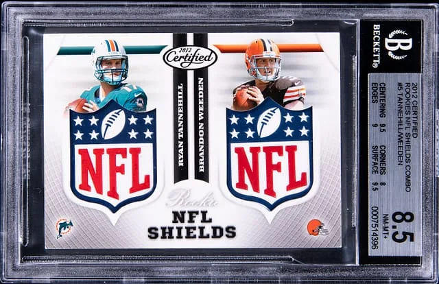 2012 Panini Certified Ryan Tannehill/Brandon Weeden Rookies NFL Shields Combo #5 card image