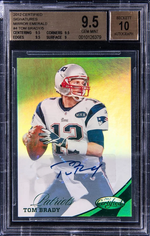 2012 Panini Certified Tom Brady Signatures Mirror Emerald #4 card image
