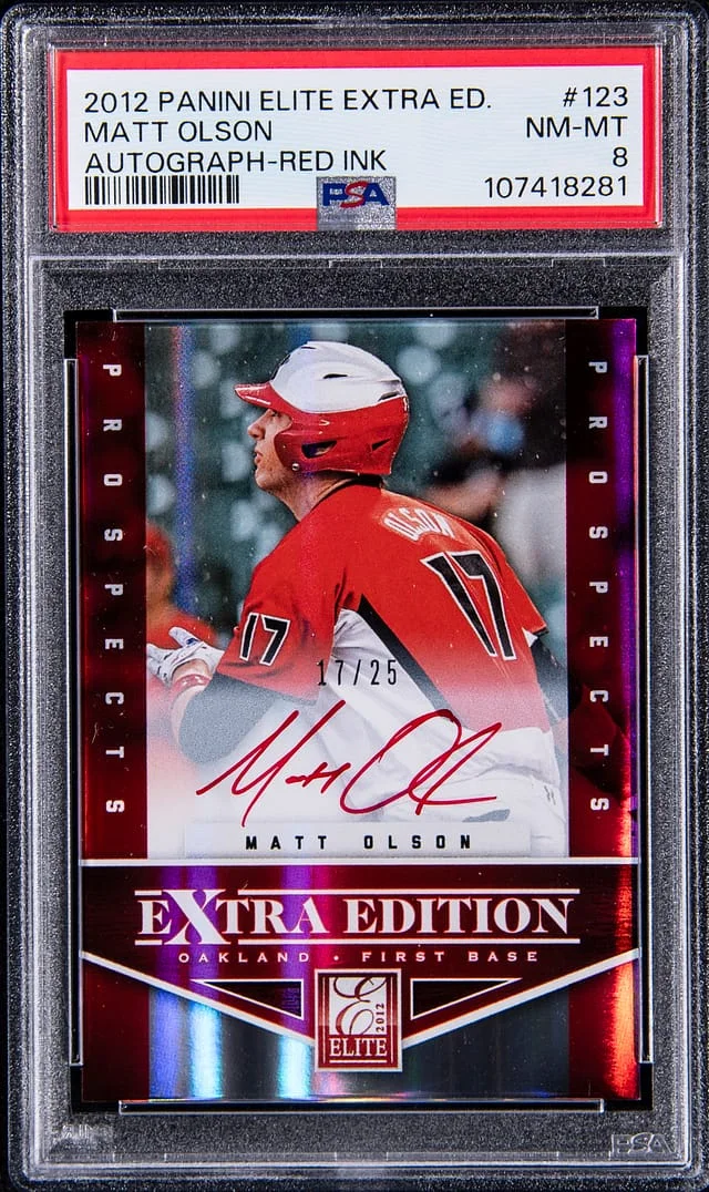 2012 Panini Elite Extra Edition Matt Olson Autographs Red Ink #123 card image