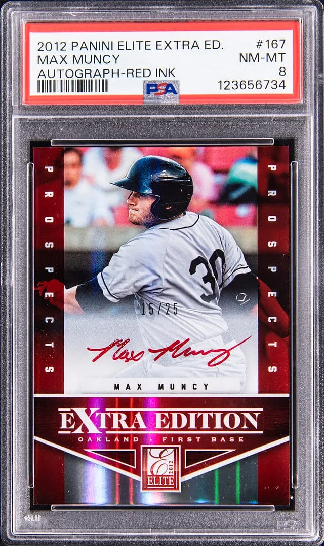 2012 Panini Elite Extra Edition Max Muncy Autograph Red Ink #167 card image