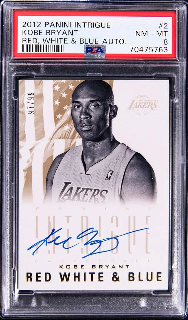 2012 Panini Kobe Bryant Intrigue Red, White & Blue Auto #2 card image
