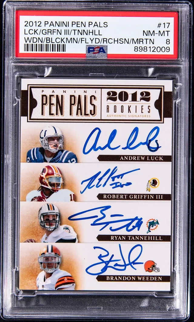 2012 Panini Luck/Griffin III/Tannehill/Weeden/Blackmon/Floyd/Richardson/Martin Multi-Signed Pen Pals #17 card image