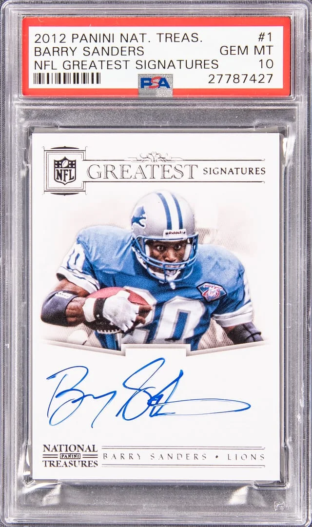 2012 Panini National Treasures Barry Sanders NFL Greatest Signatures #1 card image