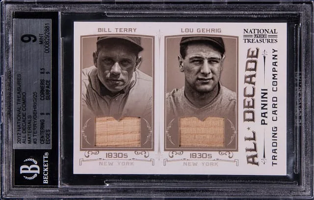 2012 Panini National Treasures Bill Terry/Lou Gehrig All Decade Combo Materials #3 card image