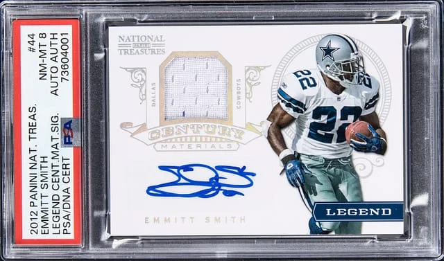 2012 Panini National Treasures Emmitt Smith Legend Century Materials Signatures #44 card image