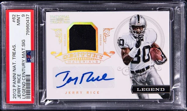 2012 Panini National Treasures Jerry Rice Legend Century Materials Signature #62 card image