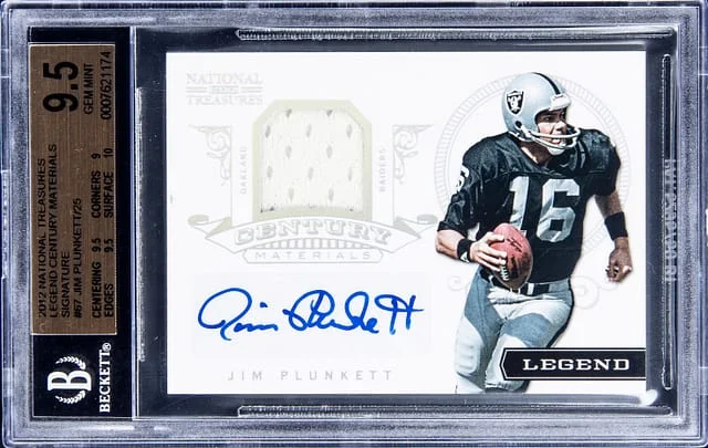 2012 Panini National Treasures Jim Plunkett Legend Century Materials Signature #67 card image