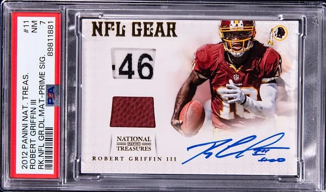 2012 Panini National Treasures Robert Griffin III NFL Gear Dual Materials Prime Signature #11 card image