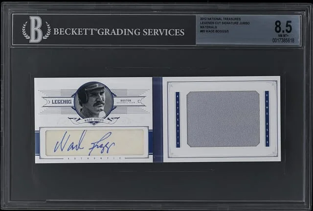 2012 Panini National Treasures Wade Boggs Legends Cut Signature Jumbo Materials #85 card image