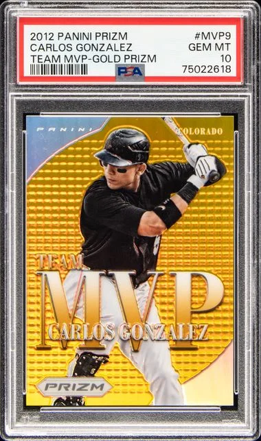 2012 Panini Prizm Carlos Gonzalez Team MVP Gold Prizm #Mvp9 card image