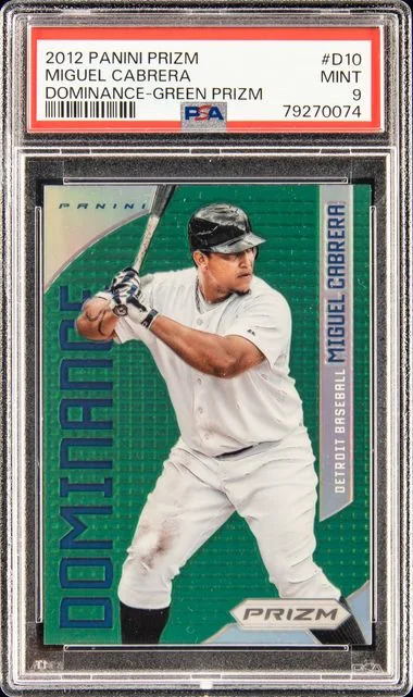 2012 Panini Prizm Miguel Cabrera Dominance Green Prizm #D10 card image
