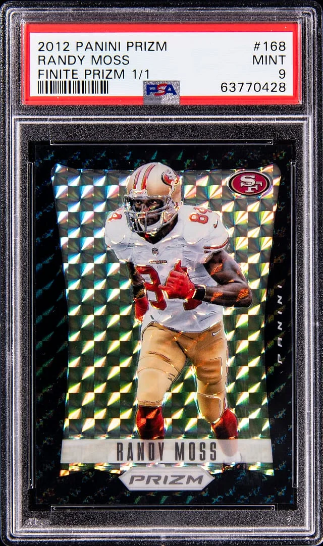 2012 Panini Prizm Randy Moss Finite Prizm #168 card image