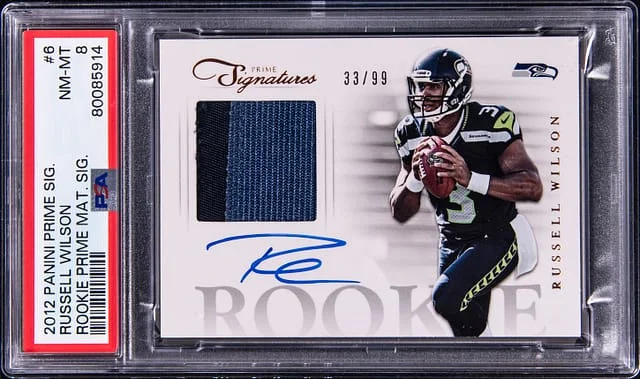 2012 Panini Russell Wilson Prime Signatures Prime Materials Signature #6 card image