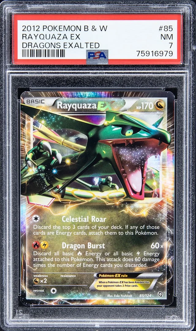 2012 Pokemon Black & White Dragons Exalted Rayquaza EX #85 card image