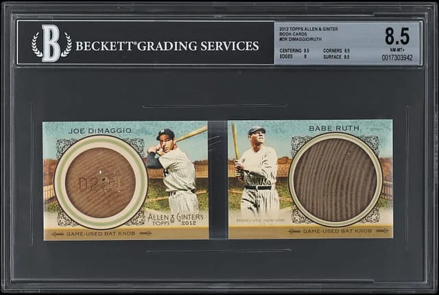 2012 Topps Allen & Ginter Joe DiMaggio/Babe Ruth Game-Used Bat Knob Book Card #BC-DR card image