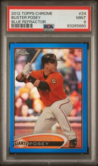 2012 Topps Chrome Buster Posey Blue Refractor #24 card image