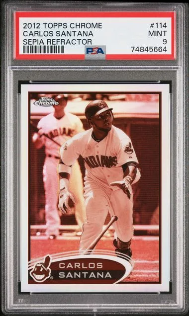 2012 Topps Chrome Carlos Santana Sepia Refractor #114 card image