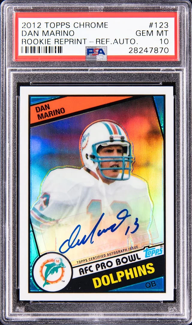 2012 Topps Chrome Dan Marino Reprint Refractor Autograph #123 card image